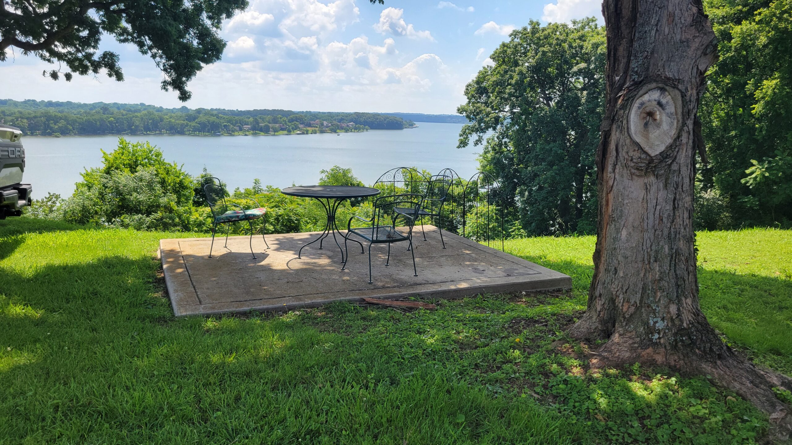 Broad view of Old Hickory Lake from a shaded patio